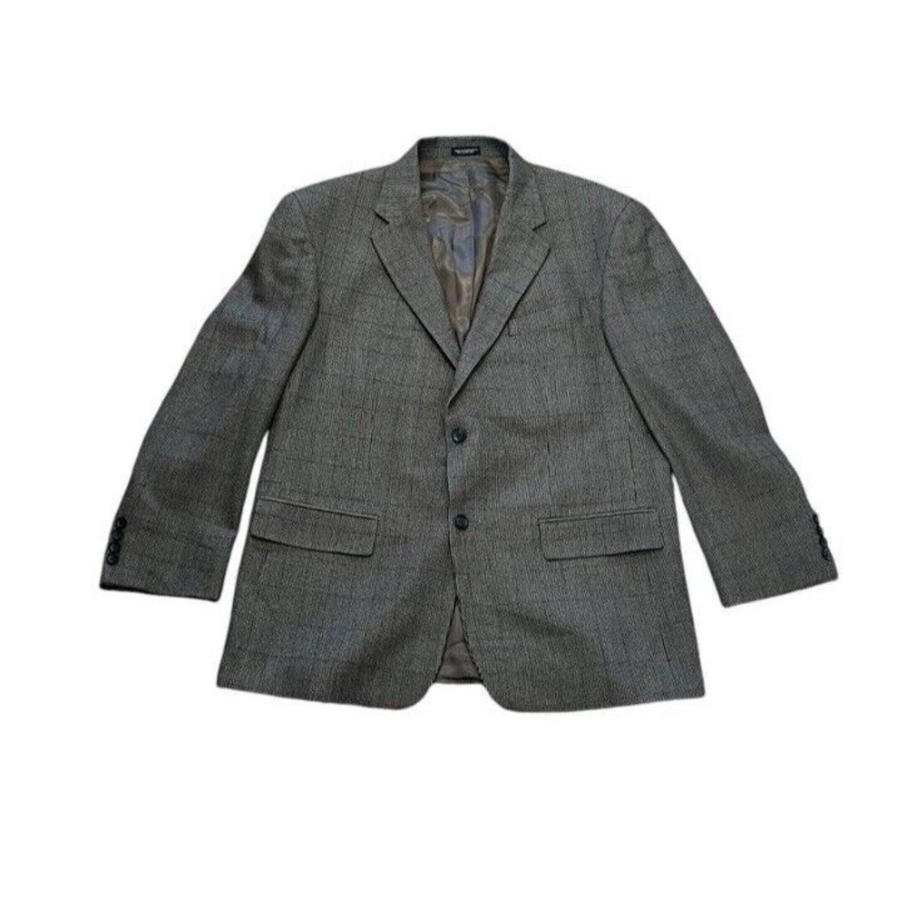 VINTAGE Oscar De La Renta Jacket Sport Coat Gray Brown Wool Cashmere Blazer 44R